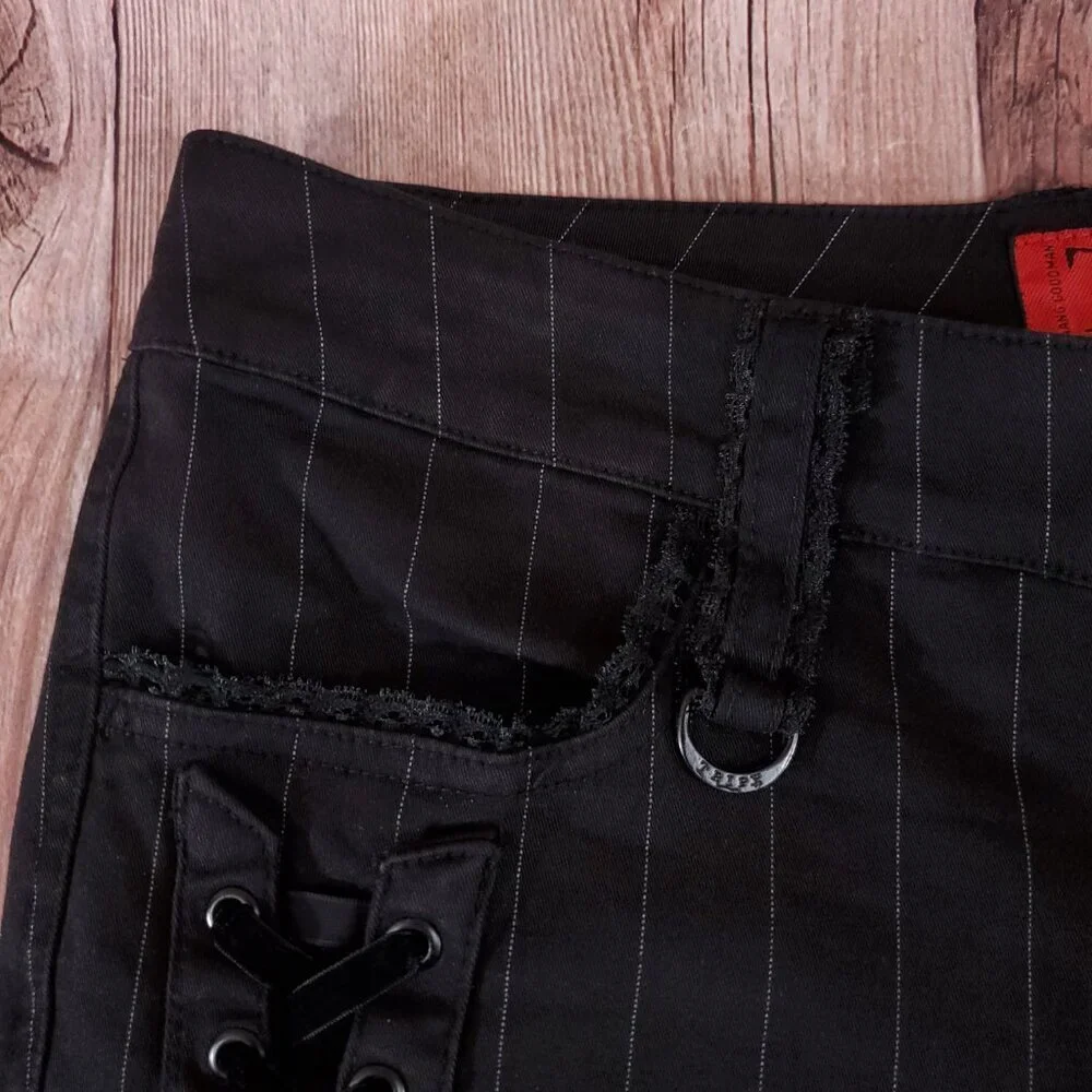 Vtg Tripp NYC Sz 13 Striper Black Tone Boot Cut Pants Pinstripe Goth Punk Y2K - Picture 4 of 15